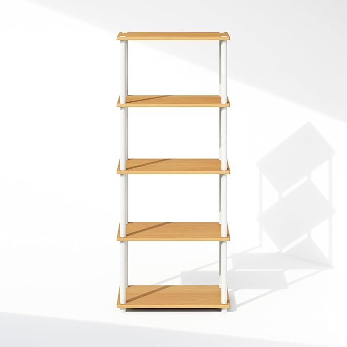 Furinno Turn-N-Tube 5-Tier Multipurpose Compact Bookcase, Beech/White-NeatNest