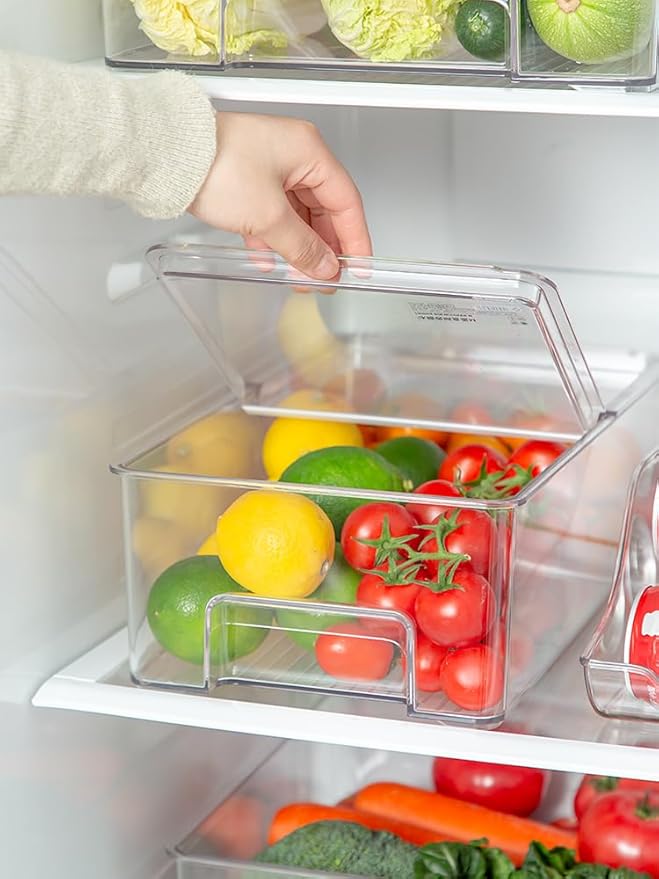 Freezer Containers Food Storage Containers Fridge Containers Plastic Organization Storage Bin for Fridge, Freezer, Pantry, Kitchen- Organizer for Fruit, Yogurt, Snacks, Pasta, set of 2