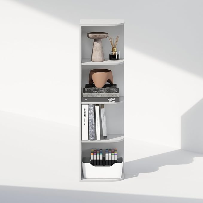 Furinno Reed 4-Tier Space Saving Corner Storage Display Shelf, White-NeatNest