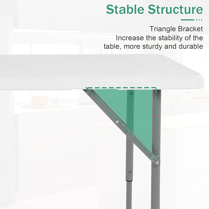 Folding Table, 4 FT Heavy Duty Plastic Foldable Table with Carrying Handle, Adjustable Height Portable Party Tables for Garden Party Picnic Camping BBQ Dining Kitchen Wedding Market Events-NeatNest