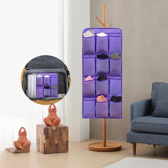Dual Sided Hanging Shoe Organizer for Closet with 24 Large Pockets Hanging Shoe Rack Holder with Rotating Hanger (PURPLE)-NeatNest