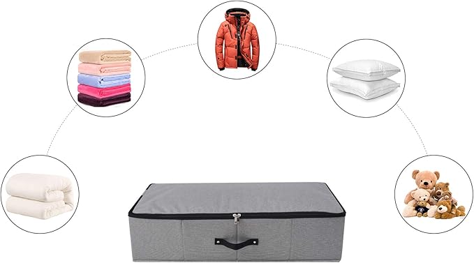 2PCS Foldable Under Bed Storage Container with Plastic Support Liner, Handles, Zipper lid, Sweater Pillow Blankets ClothesStorage Organizer for Bedroom and Closet, 29×15×7inch, Dark Grey-NeatNest