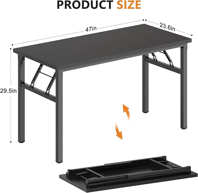 Folding Desk, 47 inch No Assembly Folding Desks for Small Spaces, Sturdy Foldable Computer Desk, Functional Home Office Desks, Study Writing Desk Office Table Workstation for Home Office Outdoor-NeatNest