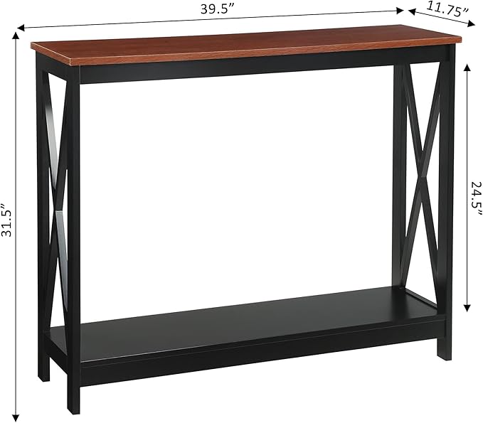 Convenience Concepts Oxford Console Table 39.5" - Farmhouse, Modern Narrow Sofa Display Accent with Storage Shelf for Transitional, Coastal Living Room, Entryway, or Hallway, Black/Cherry-NeatNest