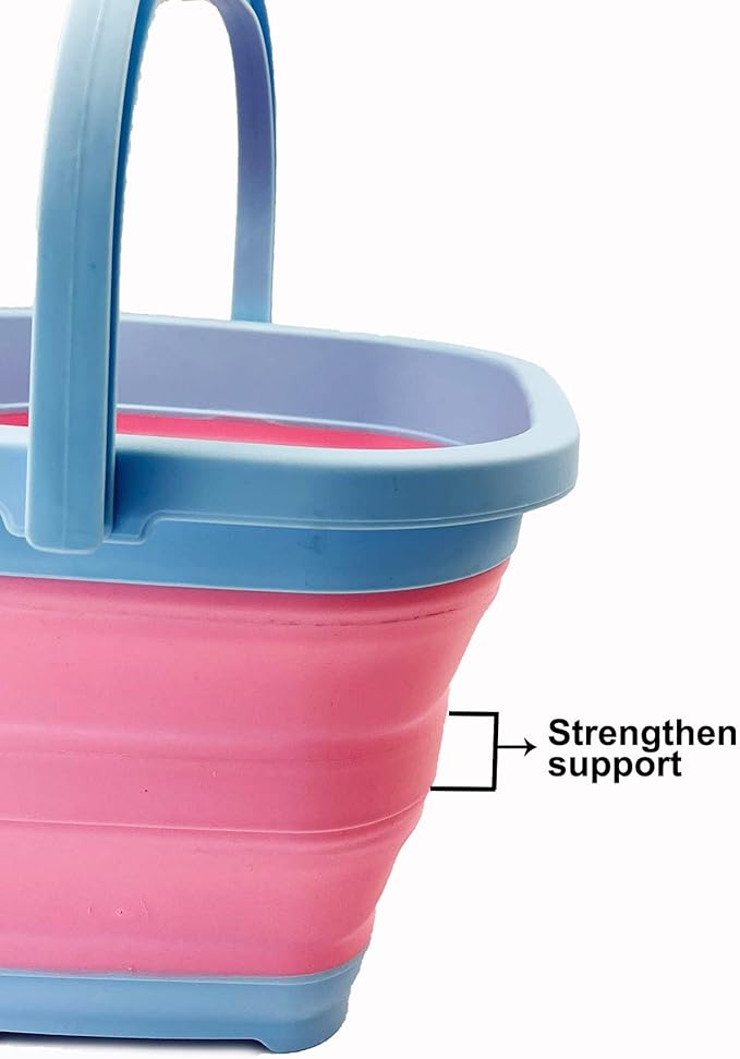 SAMMART Collapsible Rectangular Cleaning Bucket 5L (1.3 Gallon)- Foldable Camping Beach Sand Water Pot Pail- Portable Space Saving Tub for Household, Outdoor Car Washing (Cool Blue/Maglia Rosa)-NeatNest