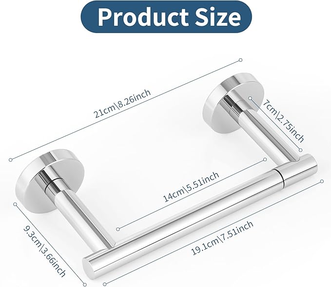 Newfun Polished Chrome Toilet Paper Holder, SUS 304 Stainless Steel Adjustable Double Post Pivoting Toilet Paper Roll Holder Wall Mount for Bathroom