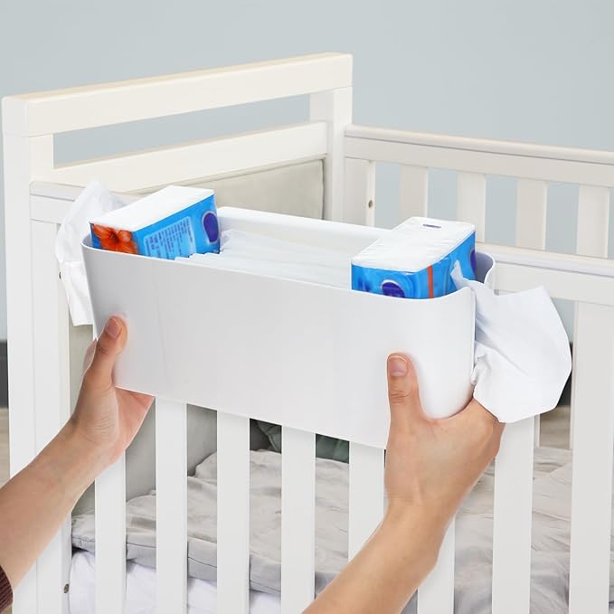 2 Pcs Bedside Storage Organizer Bedside Caddy Hanging Organizer Bunk Bed Bedside Shelf Holder Pocket for College Dorm Room Baby Bed Rails (White)-NeatNest