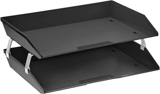 Acrimet Facility 2 Tier Letter Tray, Side Load, Letter Size/A4, Desktop File Organizer, Plastic (Black Color)-NeatNest