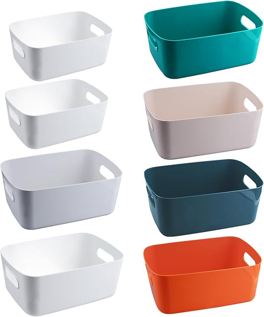 8 PCS Plastic Storage Bins and Small Storage Baskets for Cclassroom Organization, Bathroom Organization, Tub Toy Storage, Kitchen and Bedroom-NeatNest