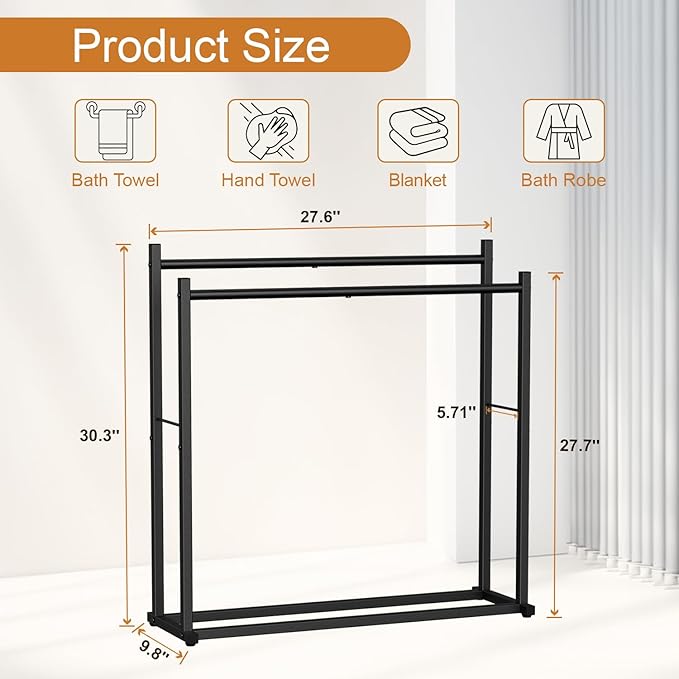 Honiter Towel Racks for Bathroom, 2 Tiers Wider Towel Drying Rack Outdoor, Free Standing Towel Rack, Pool Towel Blanket Stand and Display Rack for Oversized Bath Towels, Black