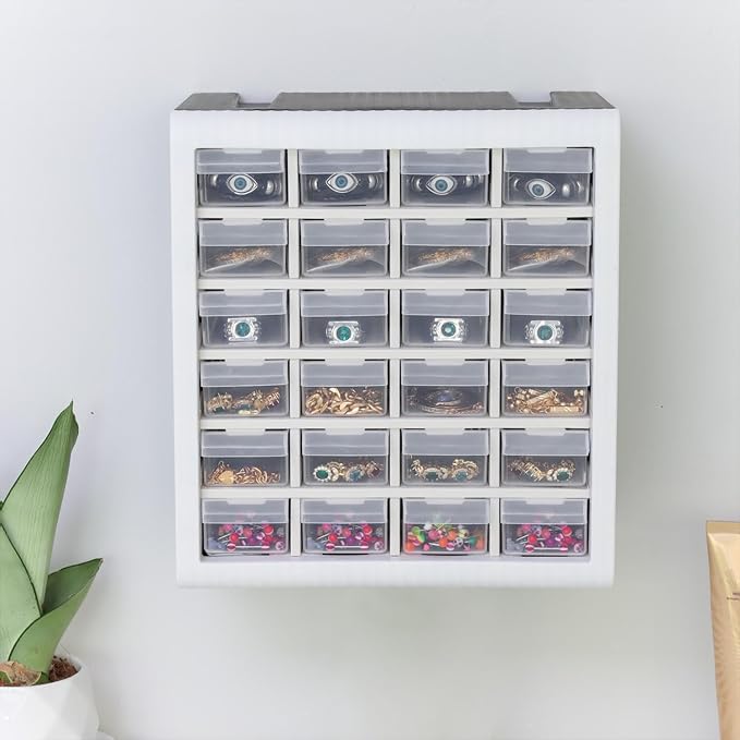 Gonice Craft Cabinet Organizer, 24 Drawer Plastic Parts Cabinet, Tool Storage Box for Screws, Nuts and Small Parts