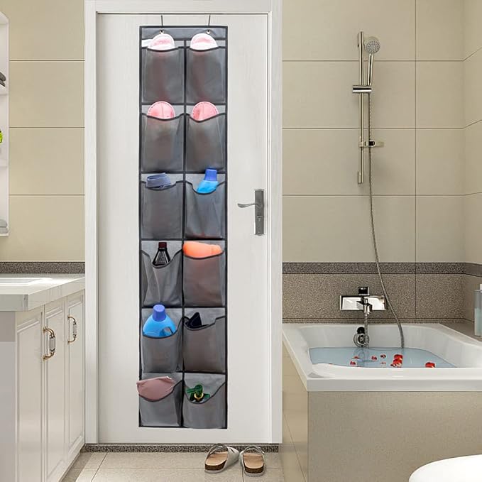 Hanging Storage Organizer Over the Door Shoes Organizer Kids Shoe Rack with 12 Large Fabric Pockets for Closet Shoe Holder Hanger (GREY)-NeatNest