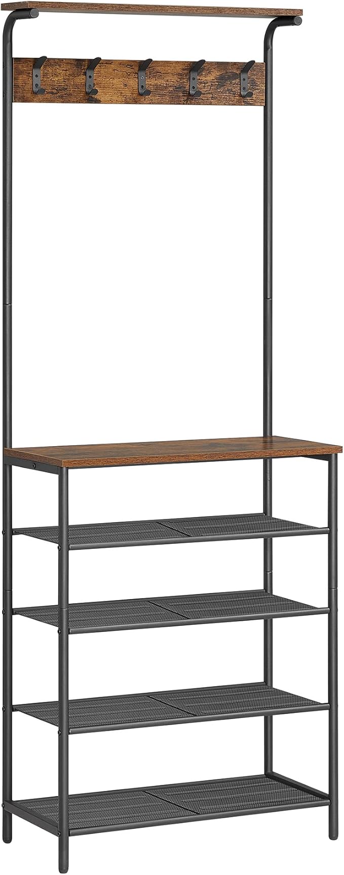 VASAGLE Hall Tree with Shoe Bench, Coat Rack Shoe Bench, 5-Tier Shoe Rack Different Heights, 5 Dual Hooks, Top Shelf, Entryway Organizer, Hallway Bedroom Dorm, Rustic Brown and Black UHSR412B01-NeatNest