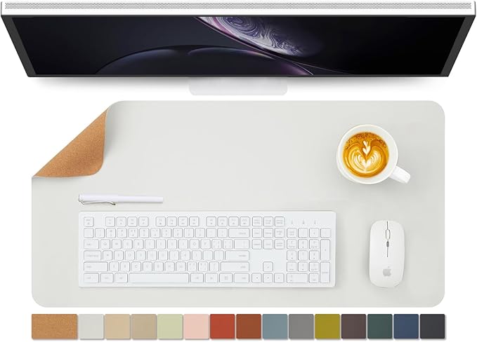 Cork Desk Mat - Dual-Sided Desk Pad for Office and Home - Desk Organization and Accessories - Ideal for Large Mouse Pad and Desk Mats on Top of Desks(White,27.6"x 13.8")-NeatNest