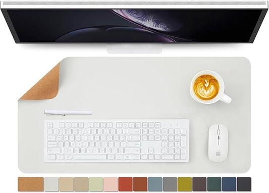 Cork Desk Mat - Dual-Sided Desk Pad for Office and Home - Desk Organization and Accessories - Ideal for Large Mouse Pad and Desk Mats on Top of Desks(White,27.6"x 13.8")-NeatNest