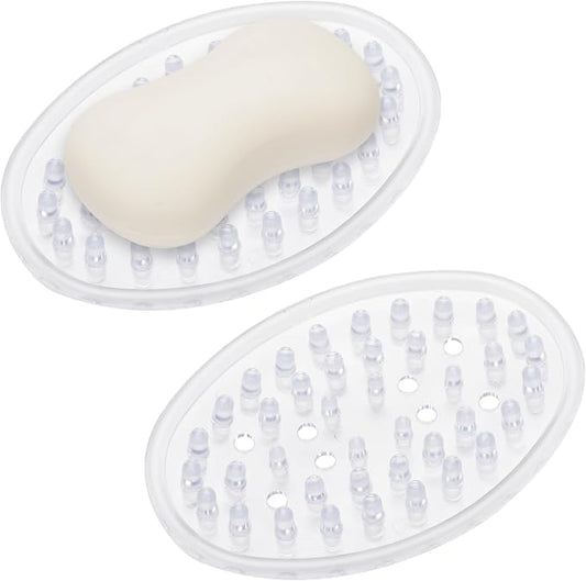 2 Pieces Plastic Soap Dish Clear Bar Holder Tray Self Draining Soap Saver with Holes Soap Container for Bathroom Counter, Kitchen-NeatNest