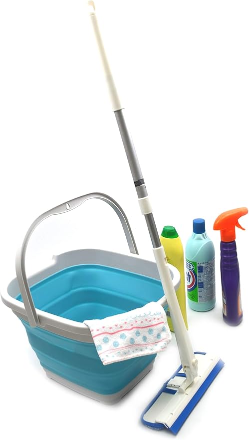 SAMMART 10L (2.6 Gallon) Collapsible Rectangular Handy Bucket (2, Grey/Bright Blue)-NeatNest