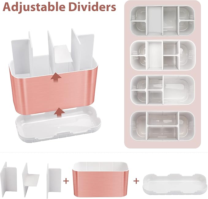 Boperzi Toothbrush Holders for Bathrooms Countertop, Electric Tooth Brush Holder with Adjustable Dividers, Detachable Anti-Slip Large Toothpaste Caddy Organizer Storage for Shower, Family, Kids, Pink-NeatNest