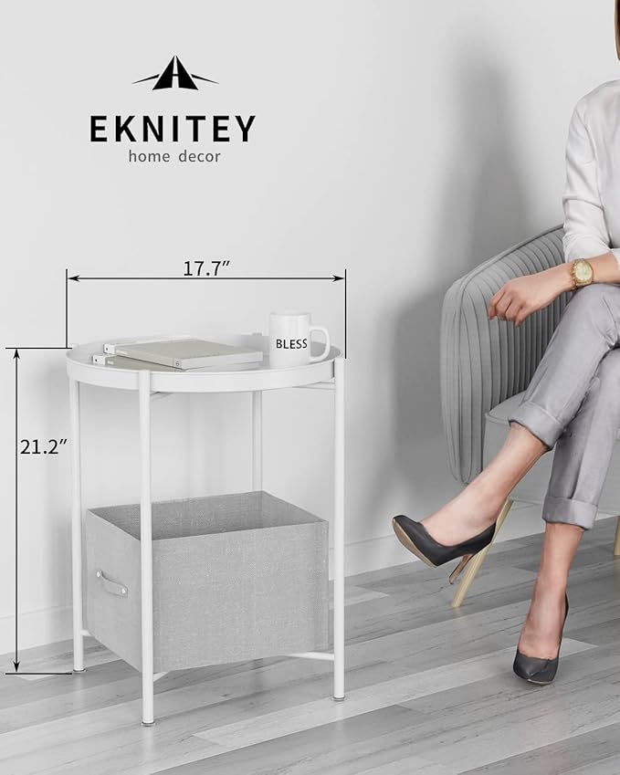 EKNITEY End Table,Folding Metal Side Table Waterproof Small Coffee Table Sofa Side Table with Removable Tray for Living Room Bedroom Balcony and Office-NeatNest