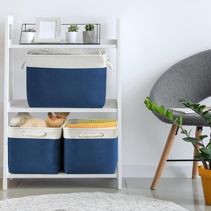 TheWarmHome Organization and Storage for Organizing - 3 Pack 16x12x12 inch Cube Storage Bin for Shelves, Fabric Storage Cubes for Closet Cloth Organizer Gift Toy (White & Jean Blue)-NeatNest