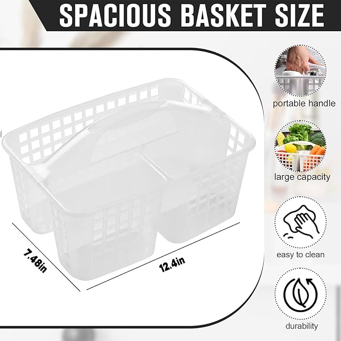 Haundry Plastic Shower Caddy Basket with 3 Compartments, Portable Divided Cleaning Supply Storage Organizer with Handle (Clear)-NeatNest