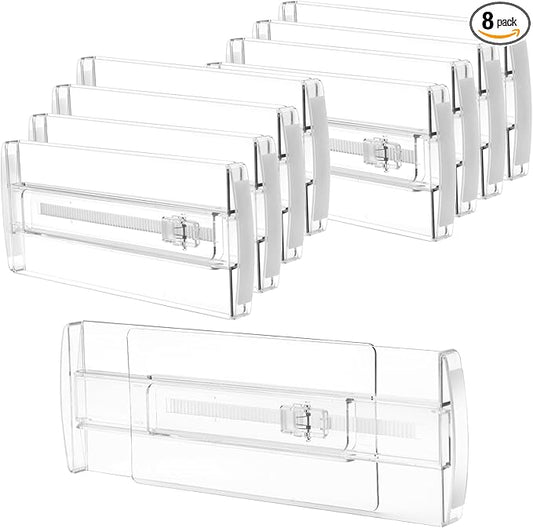8 Pack 4" High Drawer Dividers for Clothes, 10"-17" Expandable Drawer Dividers Adjustable Drawer Separators, Clear Dresser Drawer Organizer for Clothes, Underwear, Cosmetic, Kitchen Utensils Storage-NeatNest