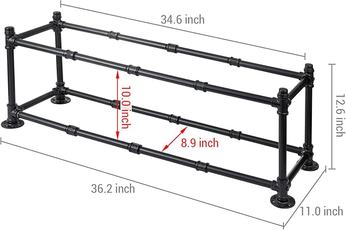 MyGift 2 Tier Rustic Industrial Matte Black Metal Pipe Freestanding Expanding Shoe Rack, Customizable Footwear Storage Organizer Stand, Holds up to 8 Pairs-NeatNest
