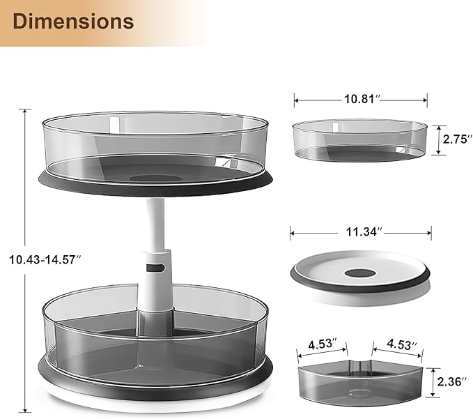 2 Tier Lazy Susan Turntable Organizer for Medicine Cabinet Bottle Pantry Countertop with Clear Large Spice Rack 11 Inch Grey-NeatNest