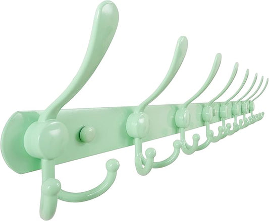 Dseap Coat Rack Wall Mount - 29.5” Long 8-Tri-Hooks Heavy Duty Coat Hanger Rail Wall Hooks for Hanging Coats Hats Clothing Clothes Purse Mudroom Entryway, Green-NeatNest