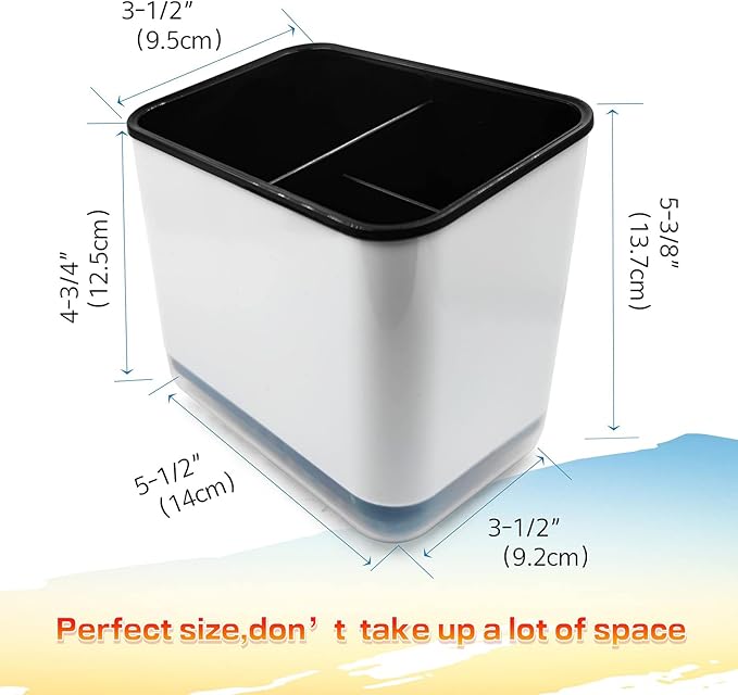 Kitchen Dish Brush Holder for Kitchen Sink,Utensil Drying Caddy,Scrubber/Bottle Brush/Sponge Holder,Kitchen Sink Counter Organizer has Removable Drain Tray,Plastic(Black and White)-NeatNest