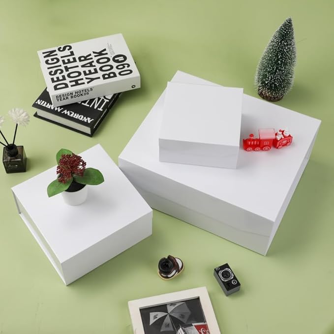 6 Pcs Small White Gift Box 6x6x3 Inch Magnetic Gift Box Small Magnetic Box with Crinkle Paper White Small Gift Box with Shredded Paper Luxury Gift Boxes with Lids for Presents-NeatNest