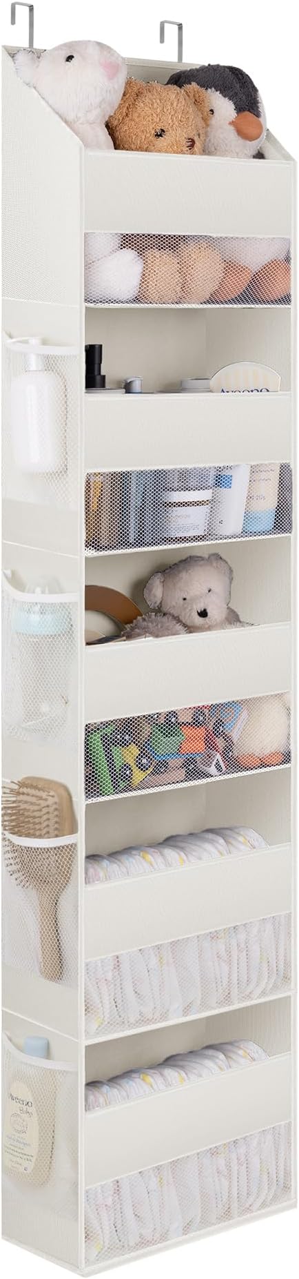 GRANNY SAYS Over The Door Organizer, 5-Shelf Behind The Door Storage with 8 Pockets and Clear Window, Anti Tilt Large Capacity Door Hanging Organizer for Kids Nursery, Pantry, Laundry, Beige, 1 Pack-NeatNest