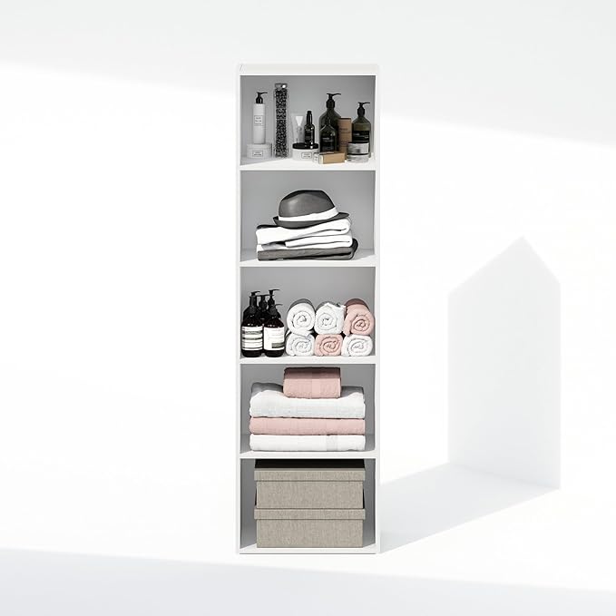 Furinno Reed 5-Tier Open Shelf Clothing & Closet Storage Organization, White-NeatNest