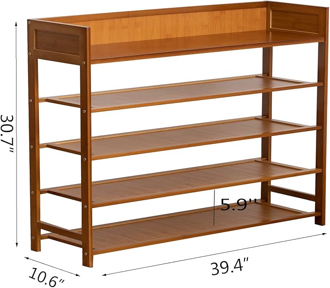 Bamboo Shoe Rack Organizer, 5 Tier Shoe Shelf Storage Organizer, for Entryway, Hallway, and Closet (Brown-39)-NeatNest