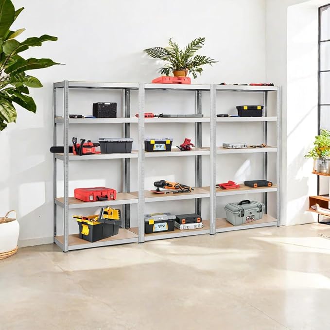 ERGOMASTER 5 Tiers Steel Shelves for Storage Heavy Duty Garage Organization Utility Shelf Rack for Books, Kitchenware and Tools 72 x 16 x 108 in (Set of 3,Silver)