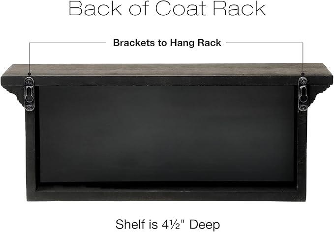 EXCELLO GLOBAL PRODUCTS Black 16" Coat Rack with 4 Gold Hooks: Ready to Hang Entryway Coatrack for Organization of Jackets, Hats, Scarves, Keys & Purses (Black)-NeatNest
