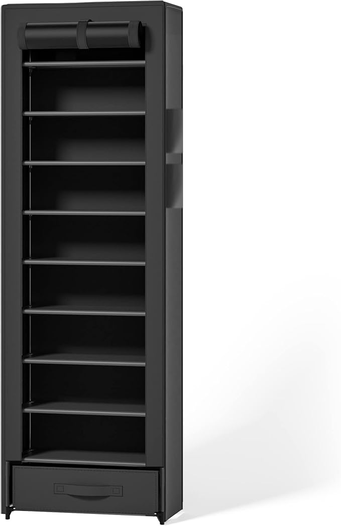Shoes Rack 10 Tier Tall Shoe Rack Narrow Shoe Rack with Storage Box,Fabric Covered Metal Shoe Rack Organizer for Closets-NeatNest