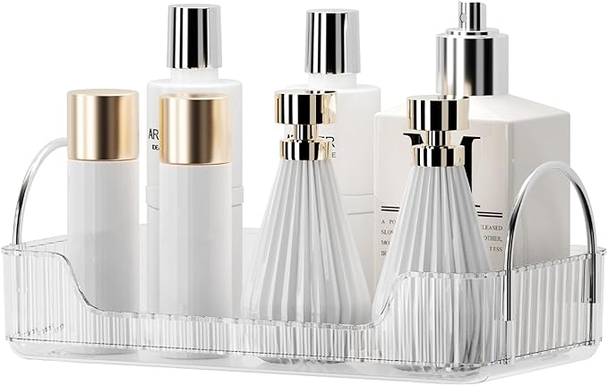 Clear Vanity Tray Organizer - 1 Tier for Bathroom Counter, Skincare & Makeup, Toiletries, Lotions, Perfumes-NeatNest