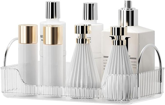 Clear Vanity Tray Organizer - 1 Tier for Bathroom Counter, Skincare & Makeup, Toiletries, Lotions, Perfumes-NeatNest