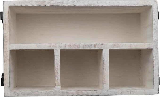 GoCraft 4-Compartment Flatware Caddy – Wooden Cutlery Holder with Napkin Holder, Silverware & Condiment Organizer, White Washed Mango Wood with Metal Handles, Perfect for Kitchen, Dining, and Picnics