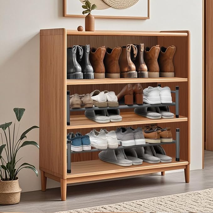 STORAGE MANIAC Expandable Shoe Rack, 4 Pairs Stackable Small Shoe Rack, Metal Adjustable Shoes Organizer for Closet, Entryway, Hallway, Garage, Front Door, Shoes Shelves, Black 1 Tier-NeatNest