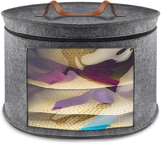 Hat Box, Hat Boxes for Women/Men Storage, 17" D x 10" H, Round Hat Storage Box Container for Closet, Clothes Storage Bin for Stuffed Animal Toy, Foldable Hat Box for Travel with Dustproof Lid (Grey)-NeatNest