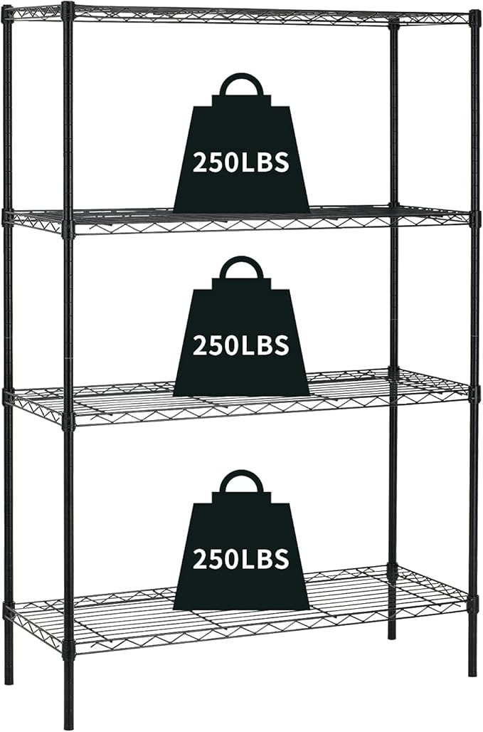 4 Tier Wire Shelving Unit Storage Shelves Shelf Organizer 54"x36"x14" Heavy Duty Metal Storage Rack Wire Rack NSF Height Adjustable for Laundry Bathroom Kitchen Garage Shelving (Black)
