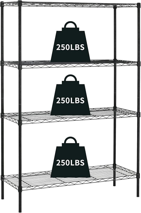 4 Tier Wire Shelving Unit Storage Shelves Shelf Organizer 54"x36"x14" Heavy Duty Metal Storage Rack Wire Rack NSF Height Adjustable for Laundry Bathroom Kitchen Garage Shelving (Black)