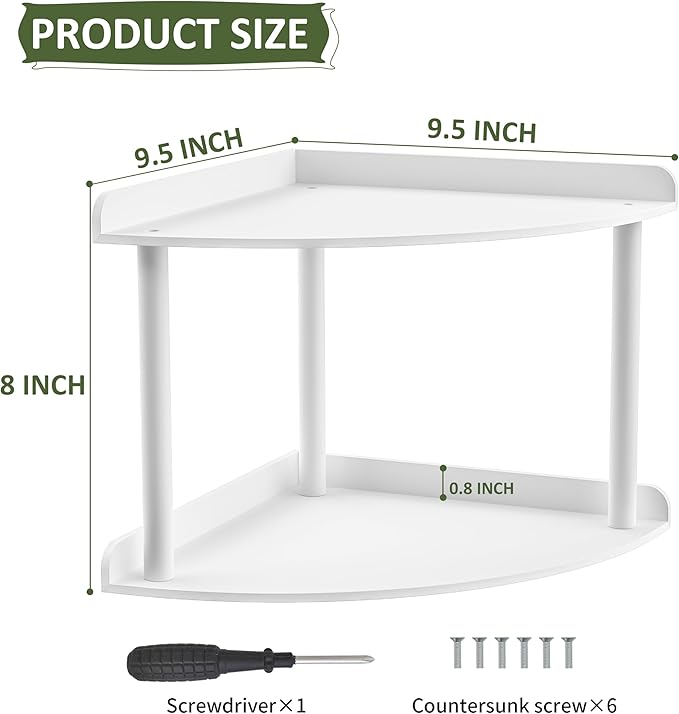 2 Tier Acrylic Corner Shelf Organizer Storage 9.5x9.5x8 Inch, White Countertop Corner Shelf for Bathroom, Kitchen, Bedroom, Office, Study Room-NeatNest