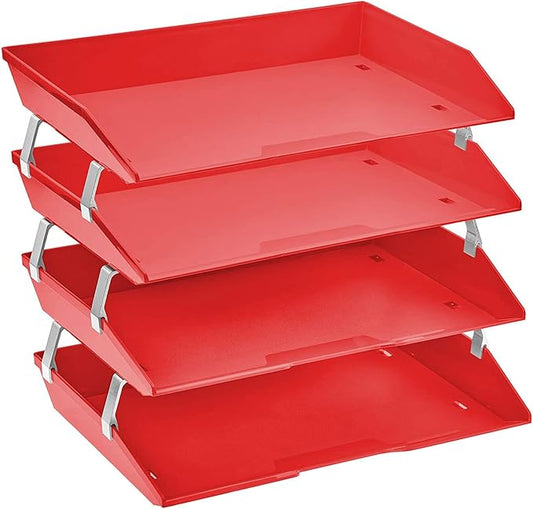 Acrimet Facility 4 Tier Letter Tray, Side Load, Letter Size/A4, Desktop File Organizer, Plastic (Solid Red)-NeatNest