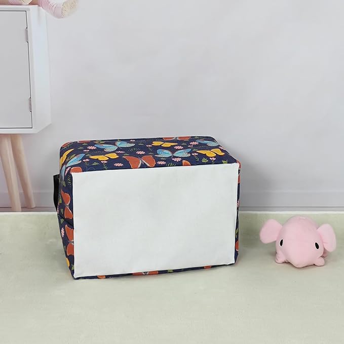 FANKANG Storage Bins, Nursery Hamper Canvas Laundry Basket Foldable with Waterproof PE Coating Large Storage Baskets for Kids Boys and Girls, Office, Bedroom, Clothes,Toys(Rec-Colorful Butterfly ）