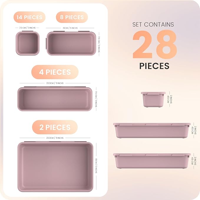 A-LuGei 【28PCS】 Drawer Organizer, Bathroom Organizers and Storage, Makeup organizer, Desk drawer organizer, Storage Bins for Kitchen Office Bedroom Vanity Jewelry Pantry Garage【Purple】【4Size】-NeatNest