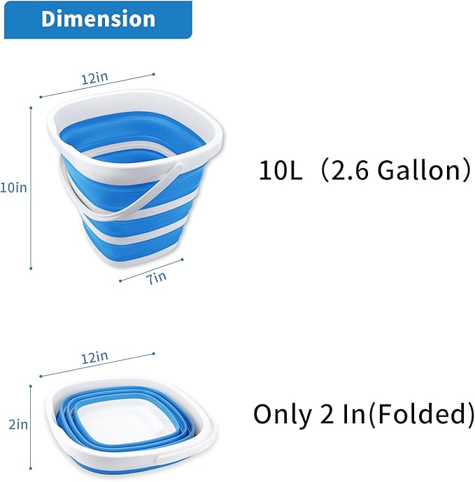 2 Pack Collapsible Buckets 10L 2.6 Gallon Cleaning Bucket Mop Bucket Folding Foldable Portable Small Plastic Water Supplies for Outdoor Garden Camping Fishing Car Wash Space Saving Square Grey Blue-NeatNest