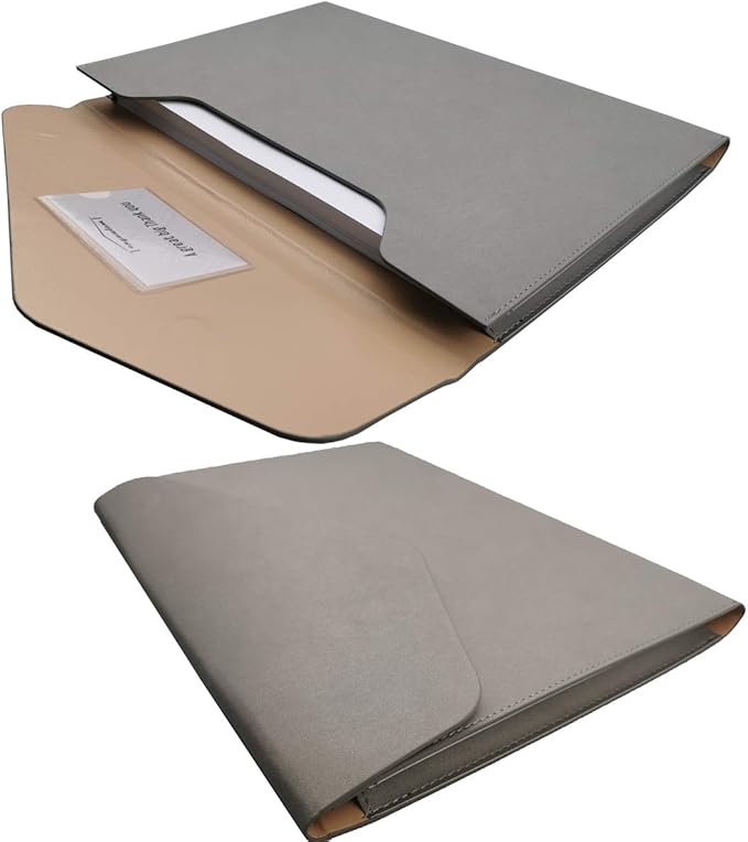 Enyuwlcm PU Leather A4 File Folder Document Holder Waterproof Portfolio Envelope Folder Case with Invisible Magnetic Closure Gray